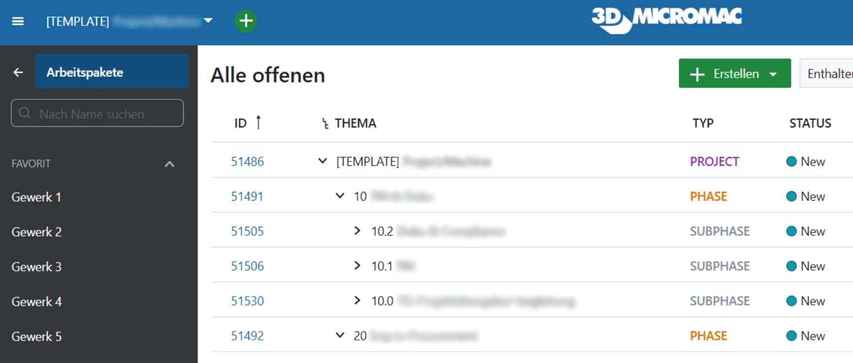 Arbeitspaket Templates von 3D-Micromac in OpenProject