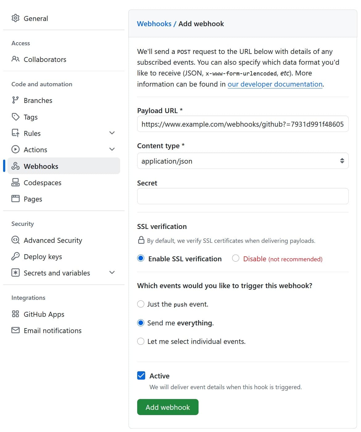 Configure GitHub webhook