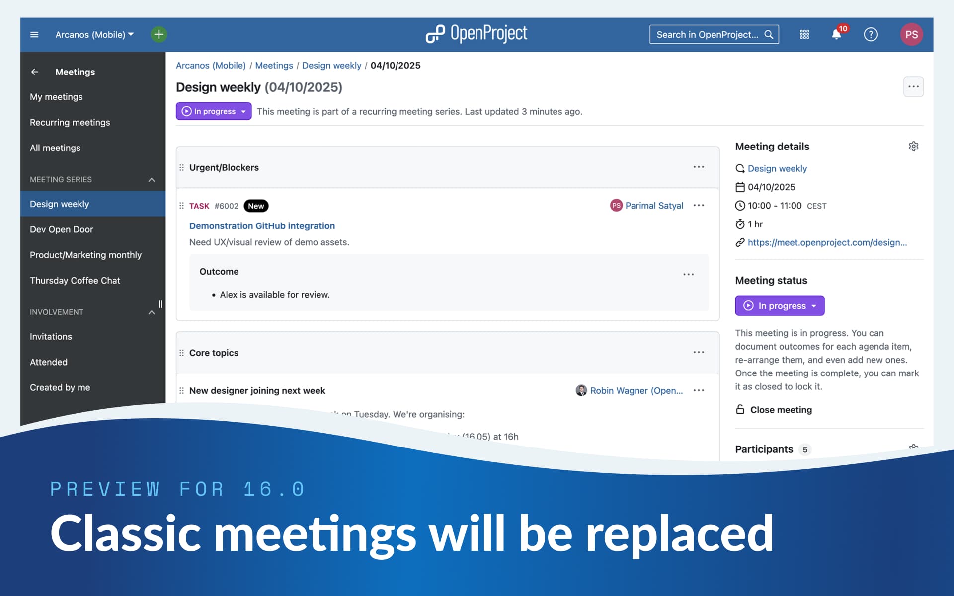 Classic meetings will be replaced: What changes with OpenProject 16.0 Classic meetings will be replaced: What changes with OpenProject 16.0