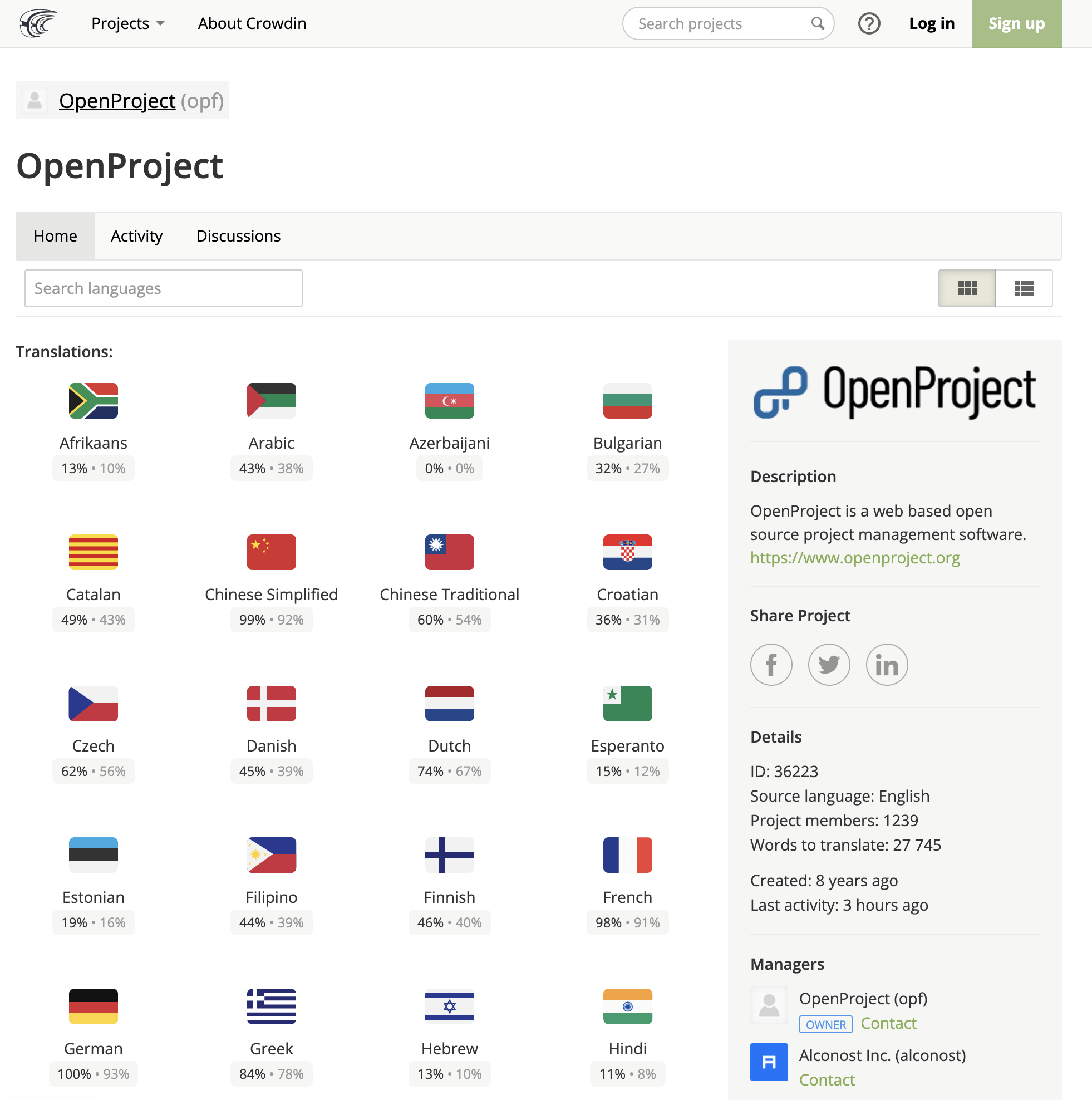 Language overview in OpenProject CrowdIn project Language overview in OpenProject CrowdIn project
