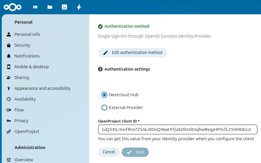Nextcloud configured to authenticate through Nextcloud Hub