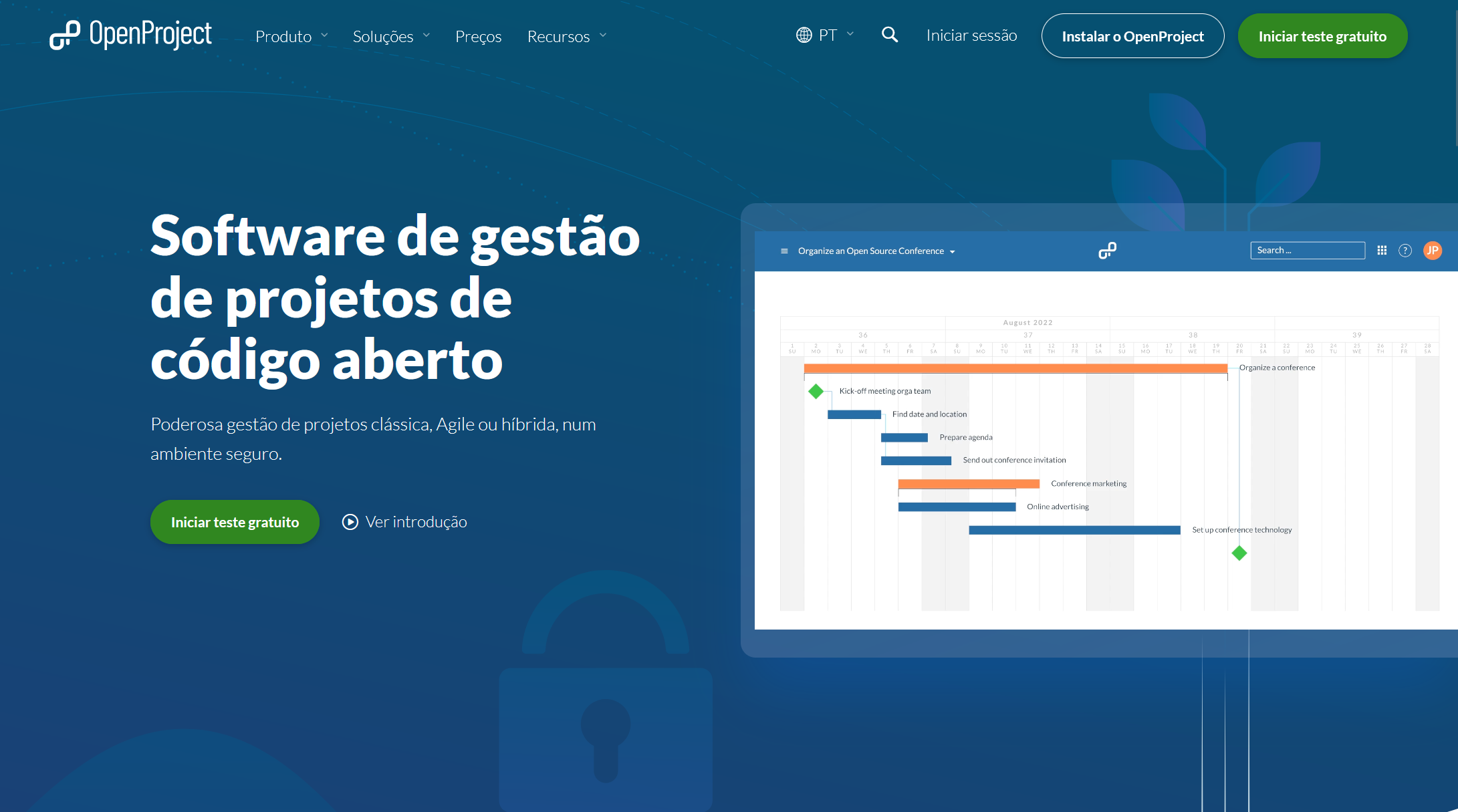 Screenshot OpenProject Portuguese website