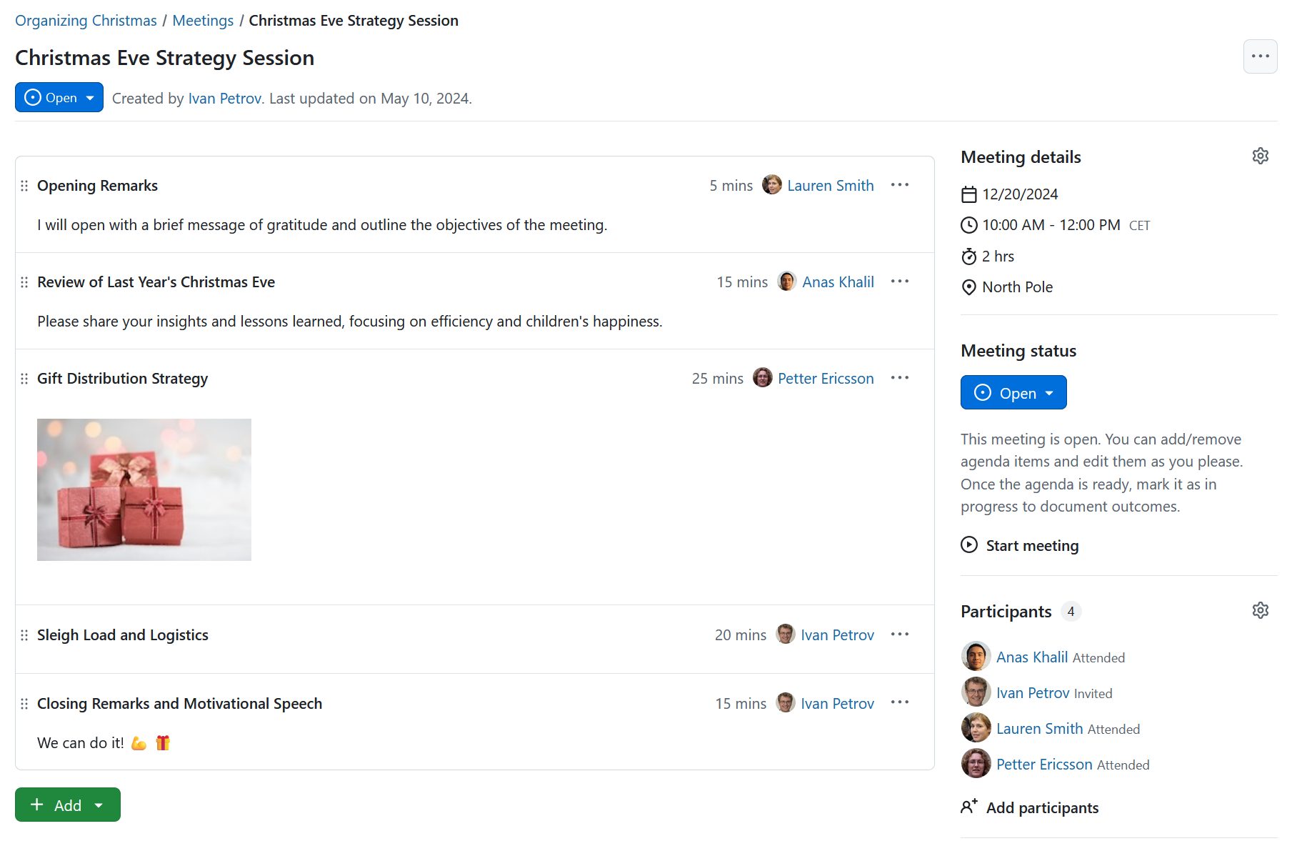 OpenProject meeting agenda