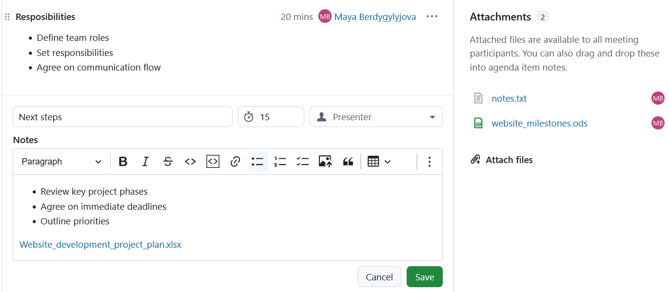 Add attachments directly to OpenProject meeting agendas
