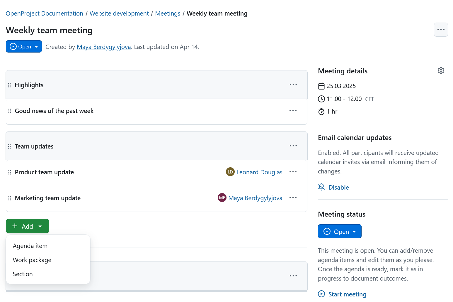 How to create structured meeting agendas in OpenProject