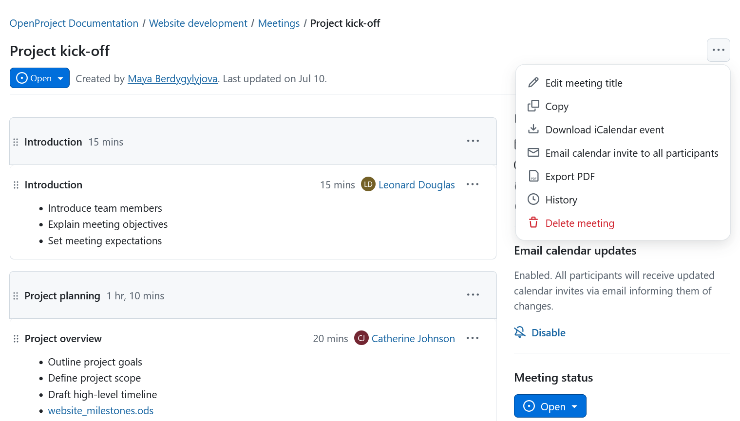 How to send email notifications to meeting participants in OpenProject