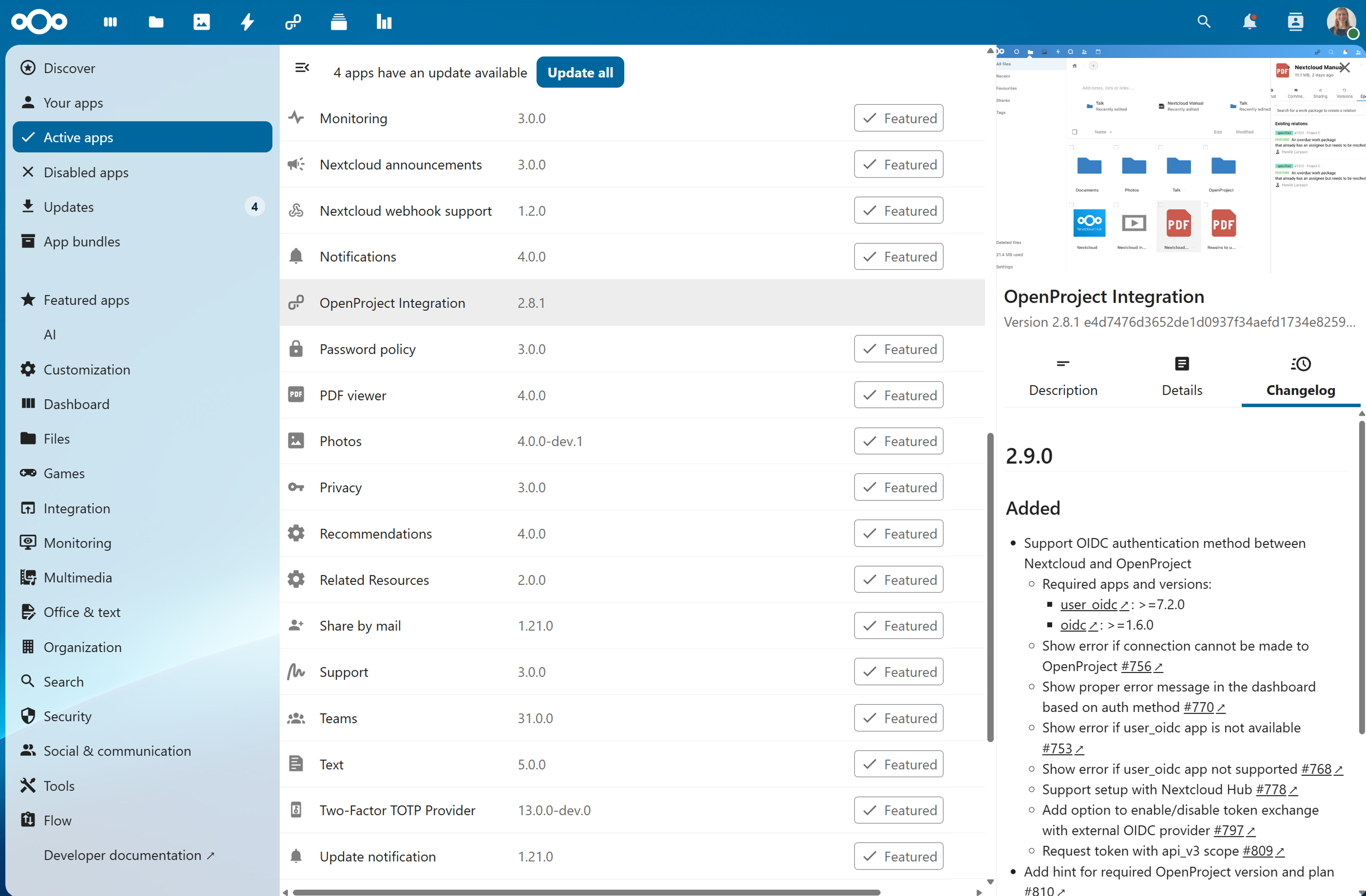 OpenProject integration app for Nextcloud released in version 2.9.0 OpenProject integration app for Nextcloud released in version 2.9.0