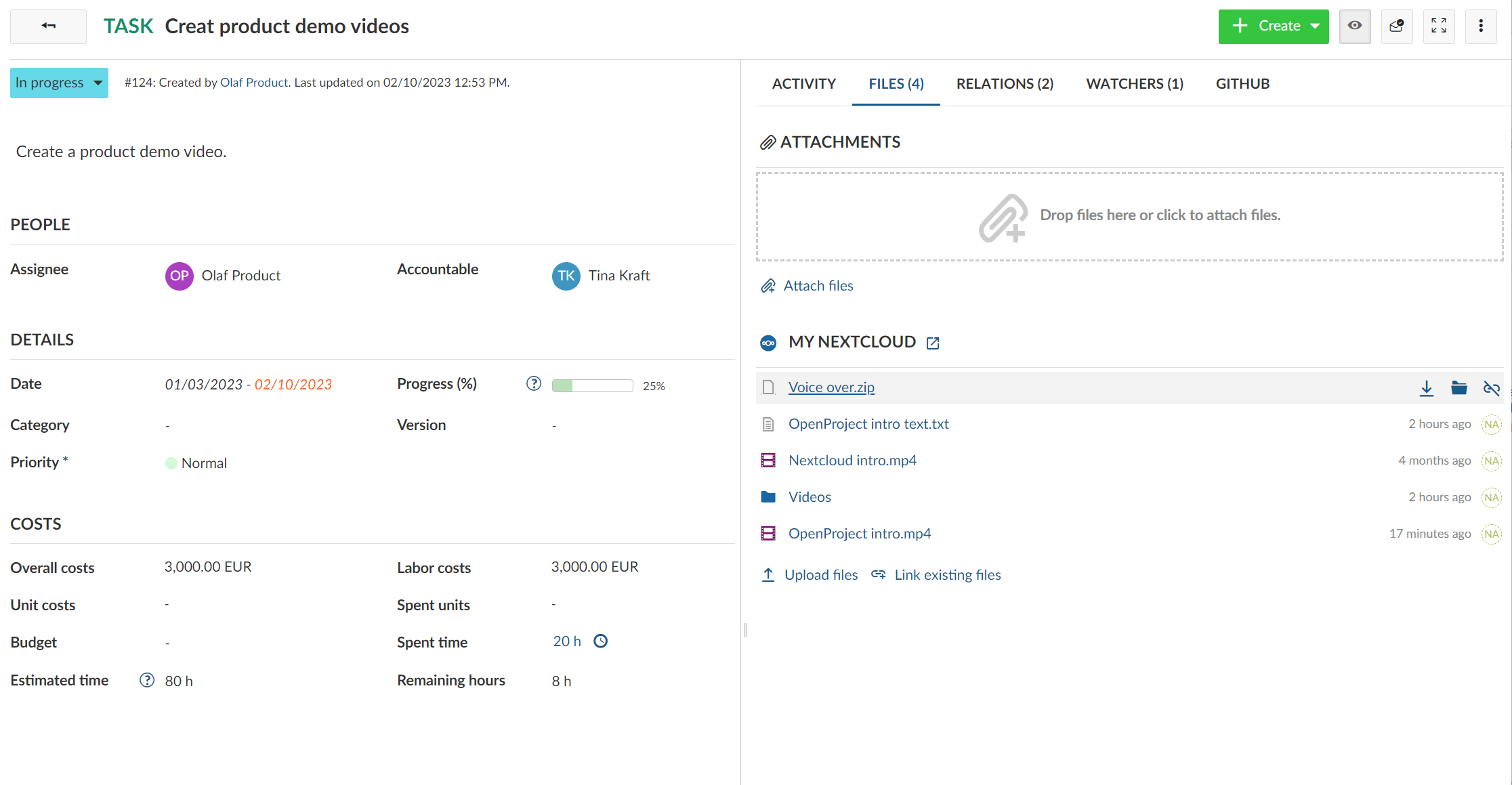 Arbeitspaket-Dateien mit verknüpften Dateien und Ordner zu Nextcloud