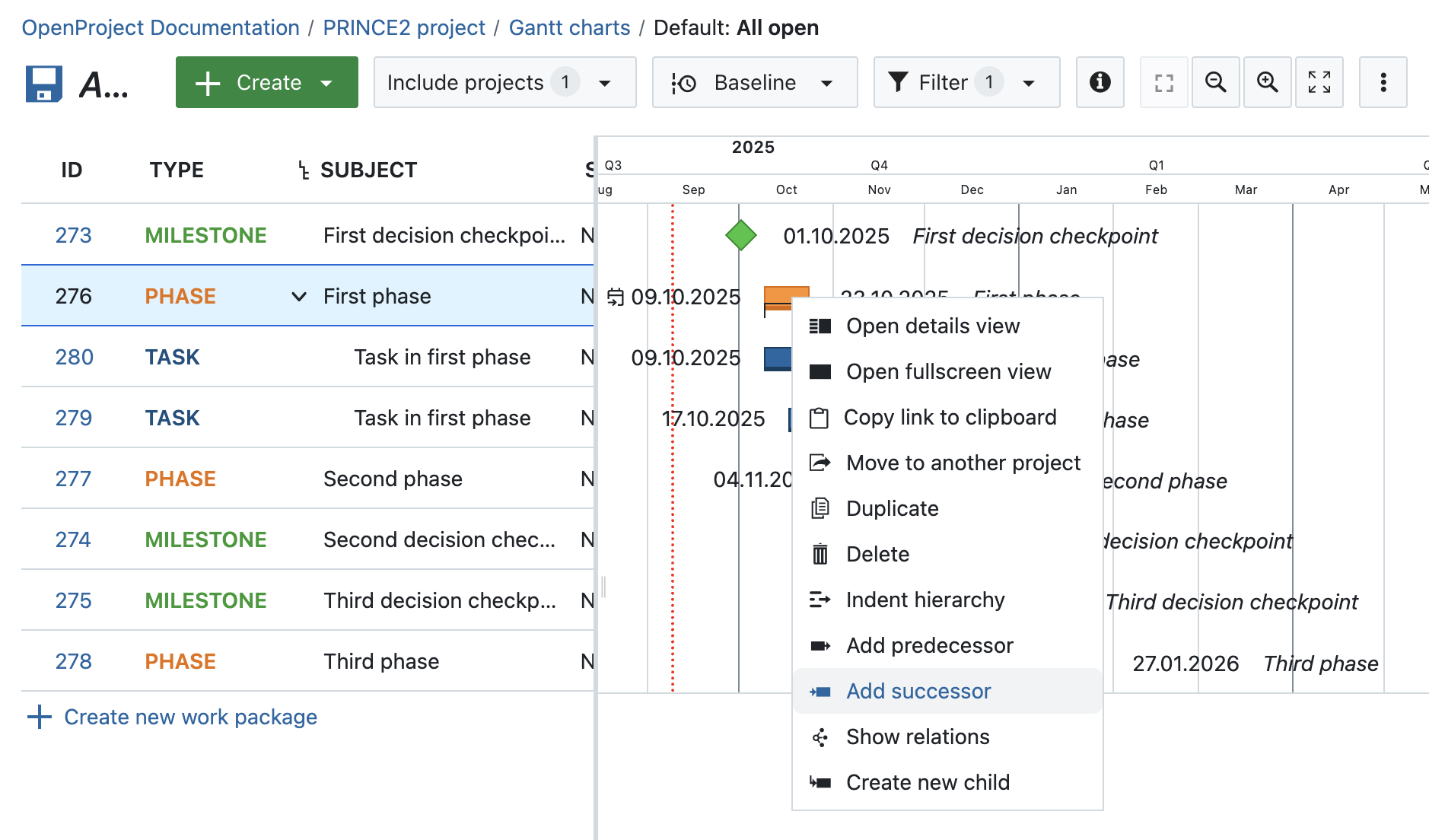 Follow the PRINCE2 process with OpenProject: Controll a stage by breaking work into manageable tasks