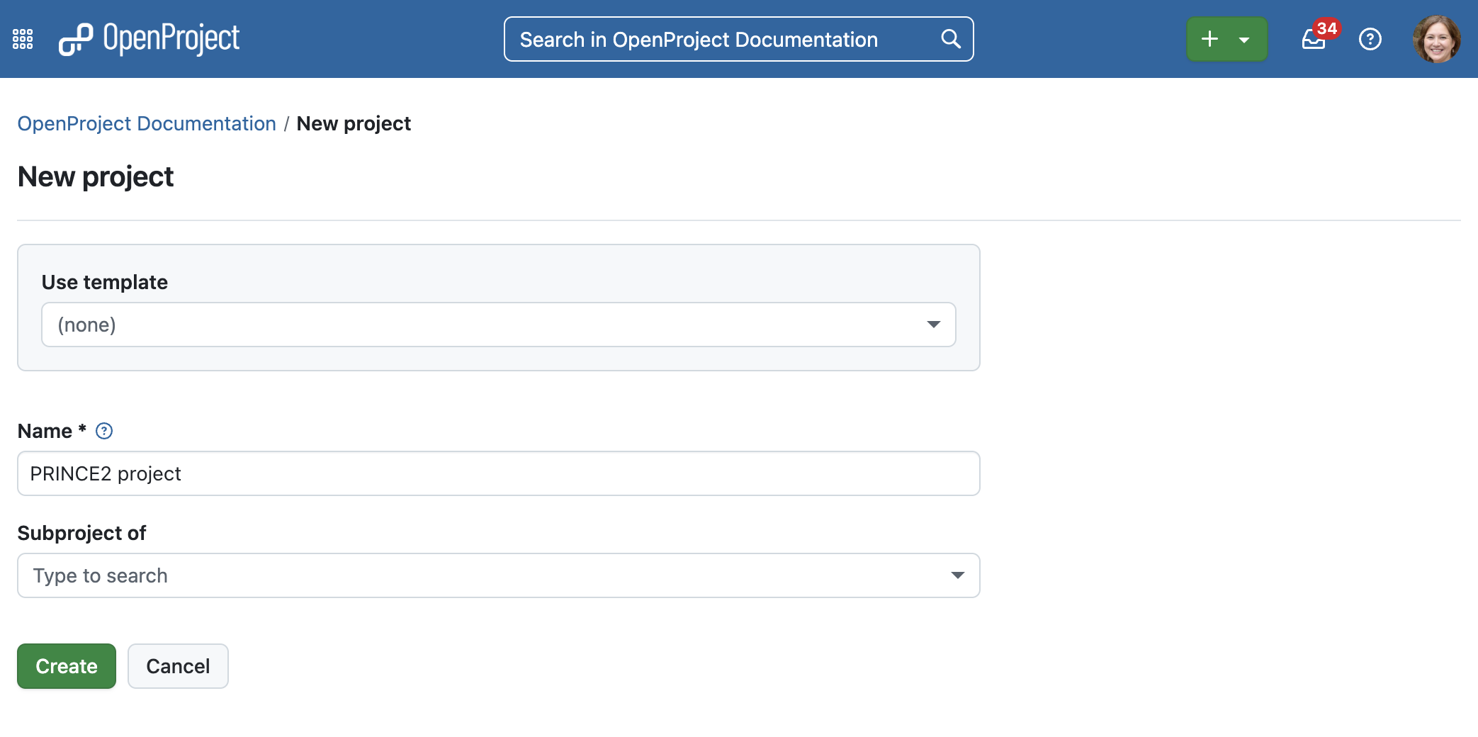 Follow the PRINCE2 proces with OpenProjects: Start up a project by creating a new one