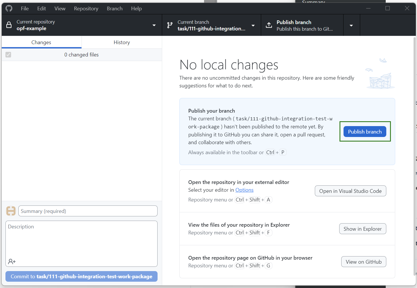 Publish branch with GitHub Desktop client