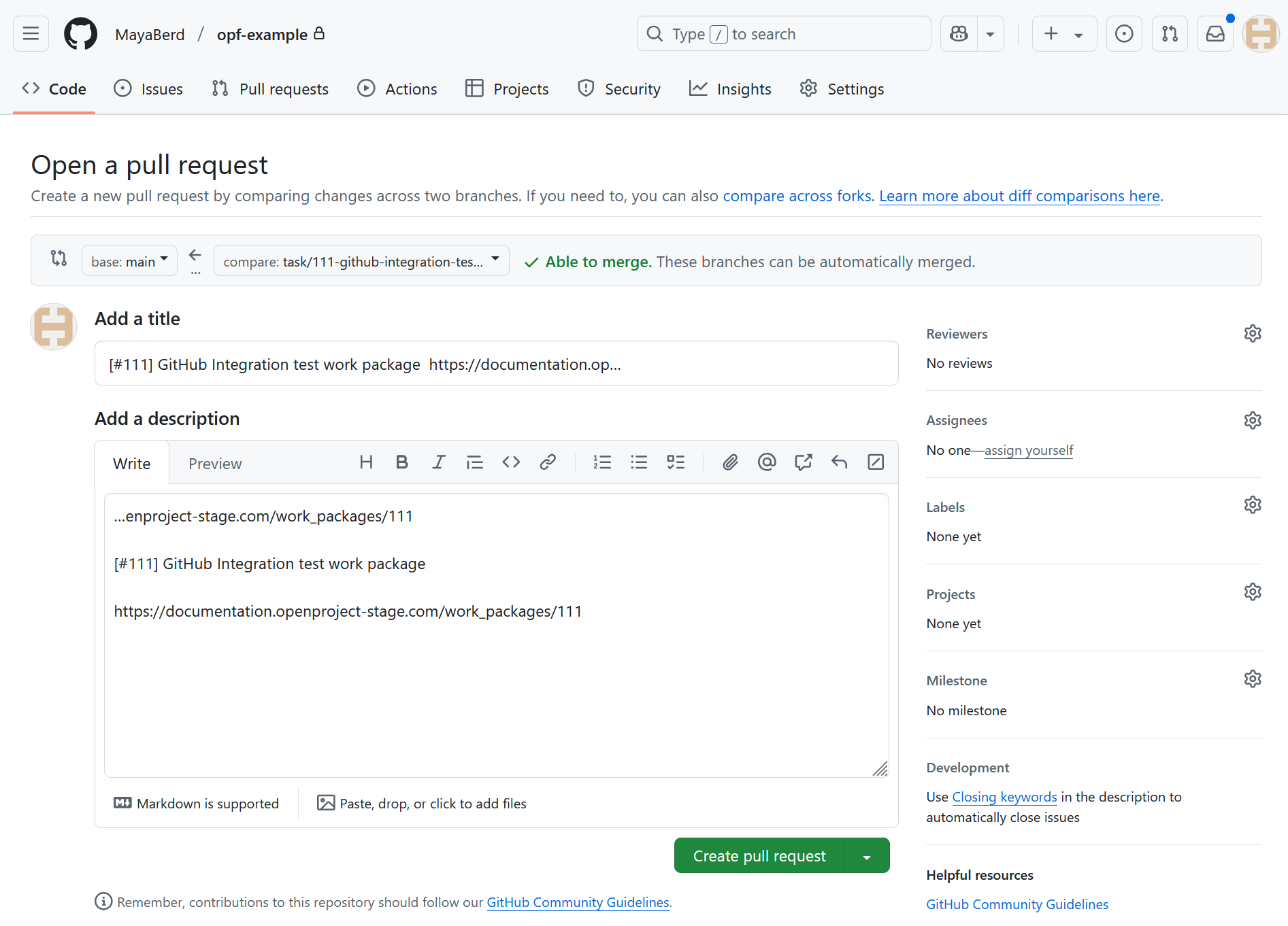 Create pull request in the GitHub web interface