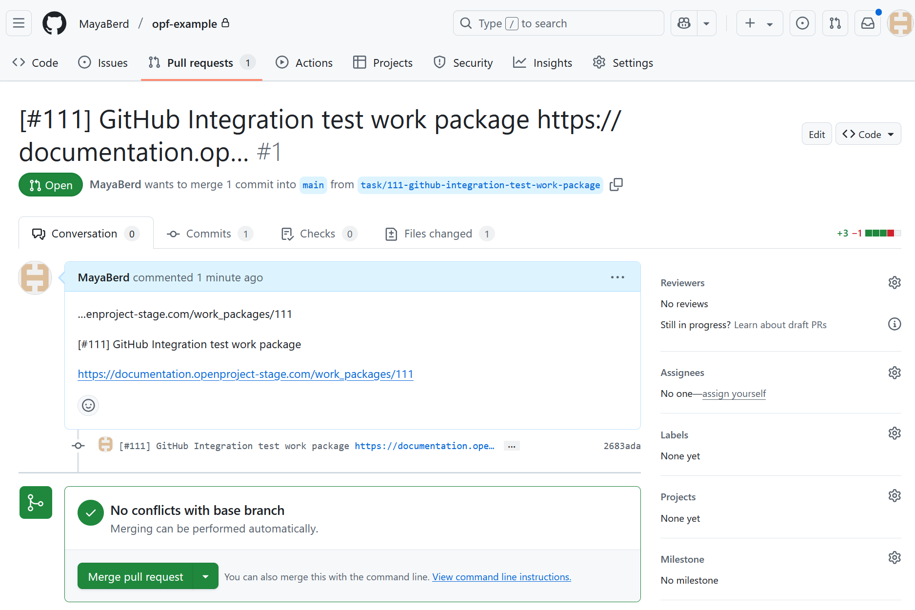 Merge an opened GitHub pull request