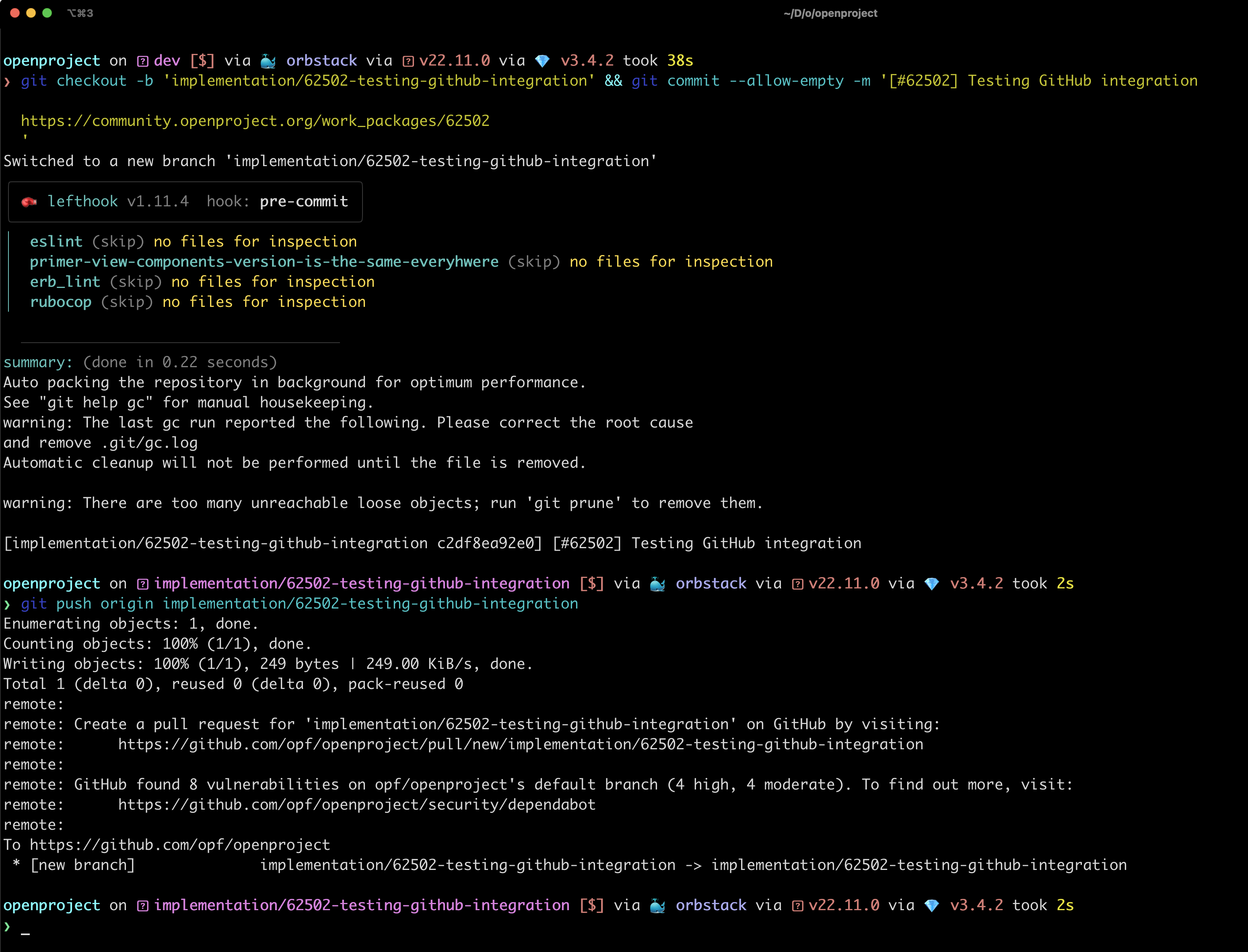 Git snippet to create a new branch with empty commit in GitHub entered into command line interface