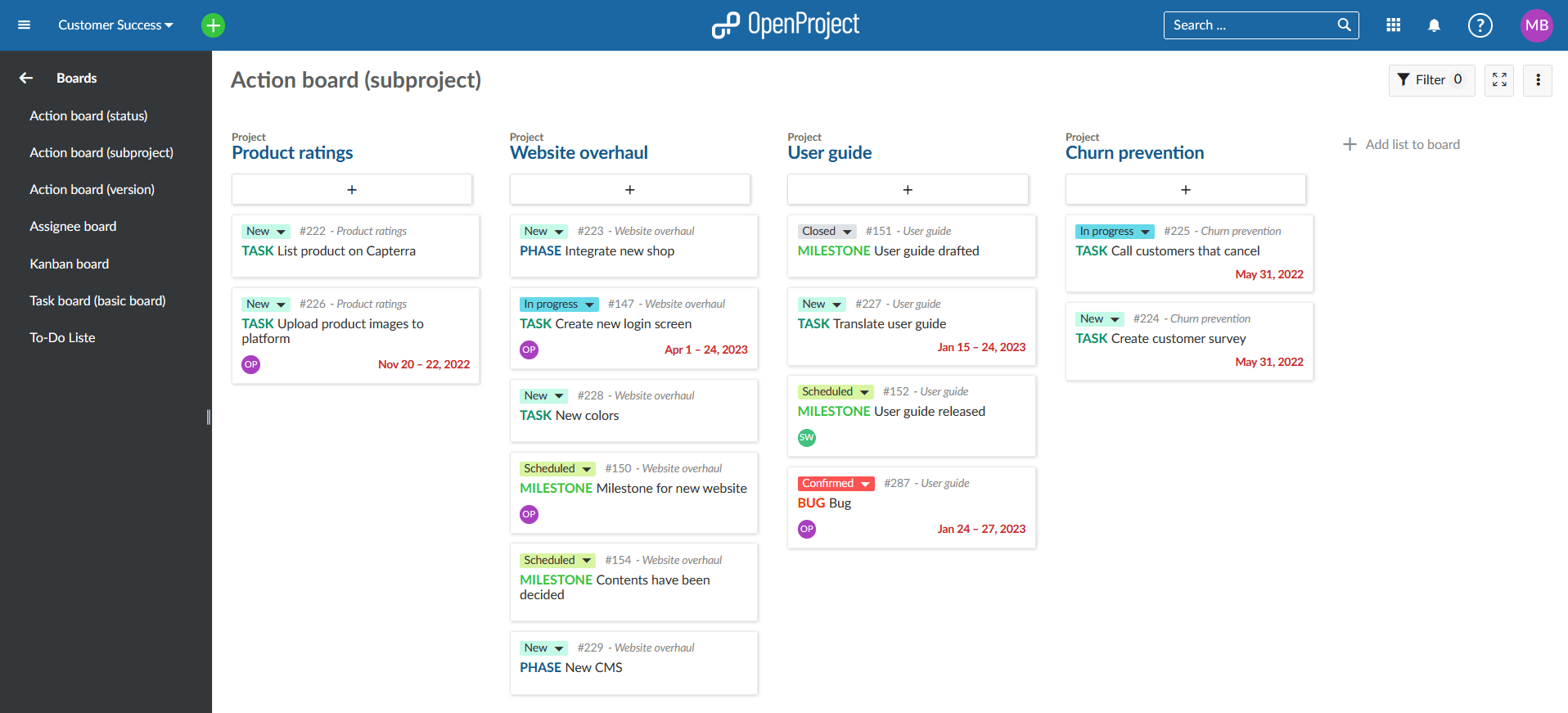 OpenProject Boards
