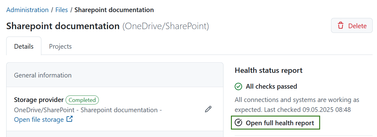 Link to open full health report for a file storage in OpenProject administration
