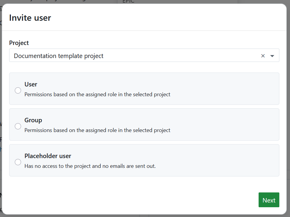 Pop up form to invite new user in OpenProject