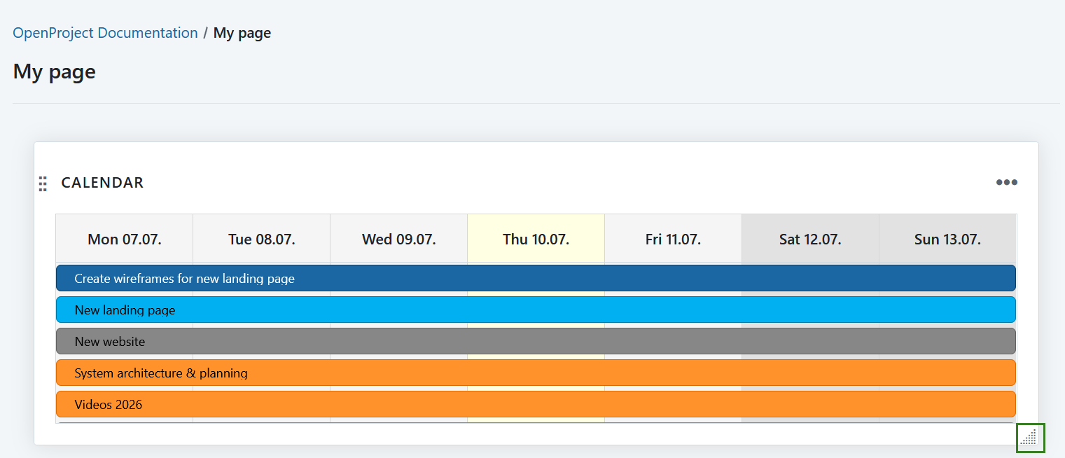 Change widget size in OpenProject My page