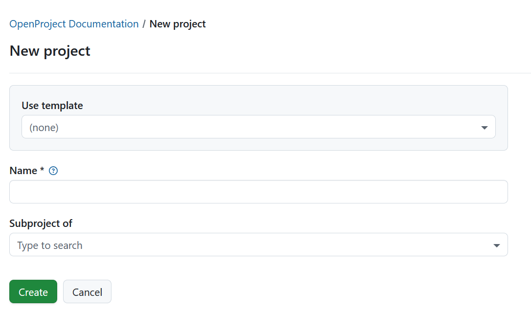 Name and create a new project in OpenProject