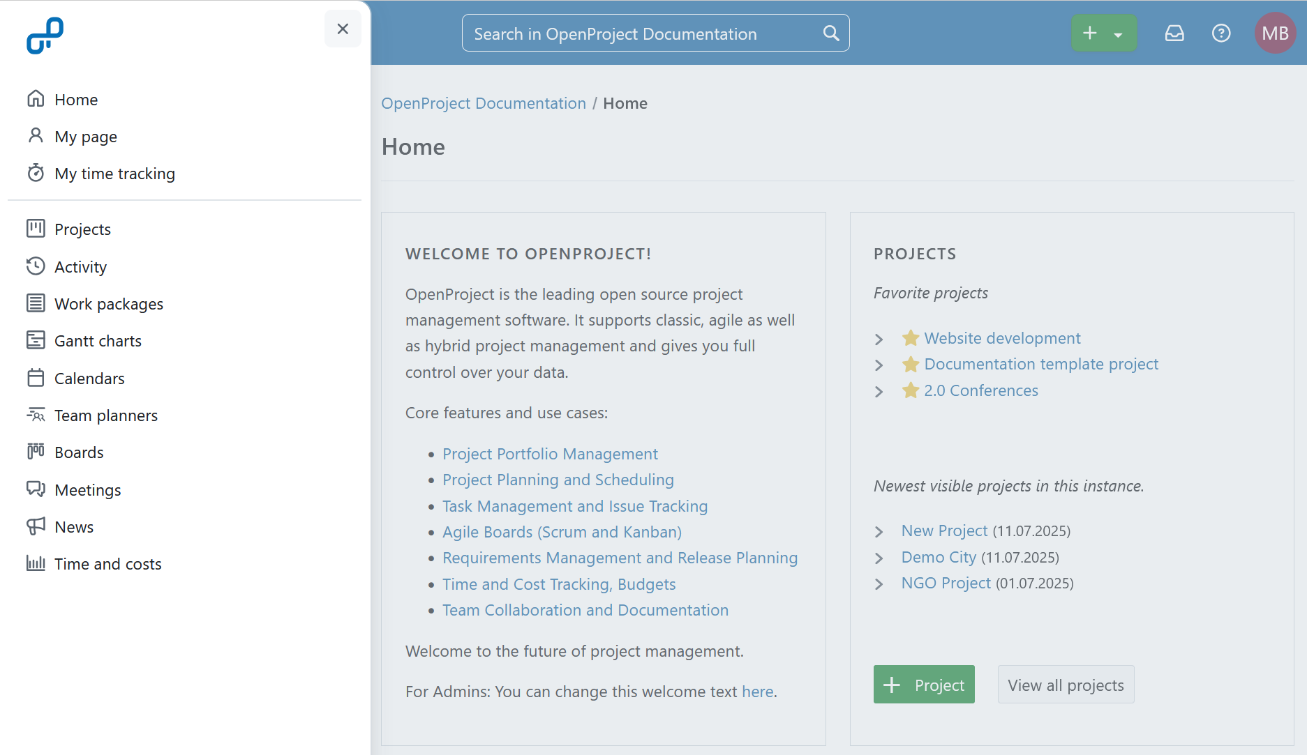 Global modules overview in OpenProject