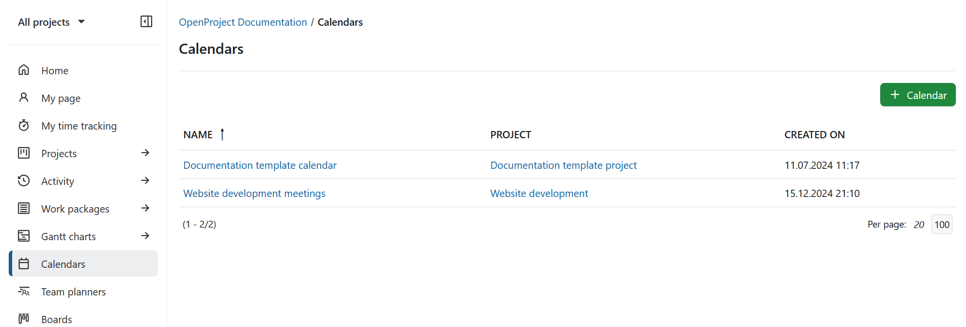 The Calendars global module