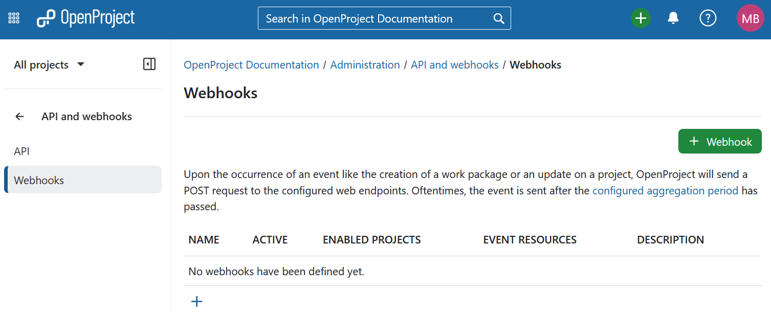 Webhooks in OpenProject administration