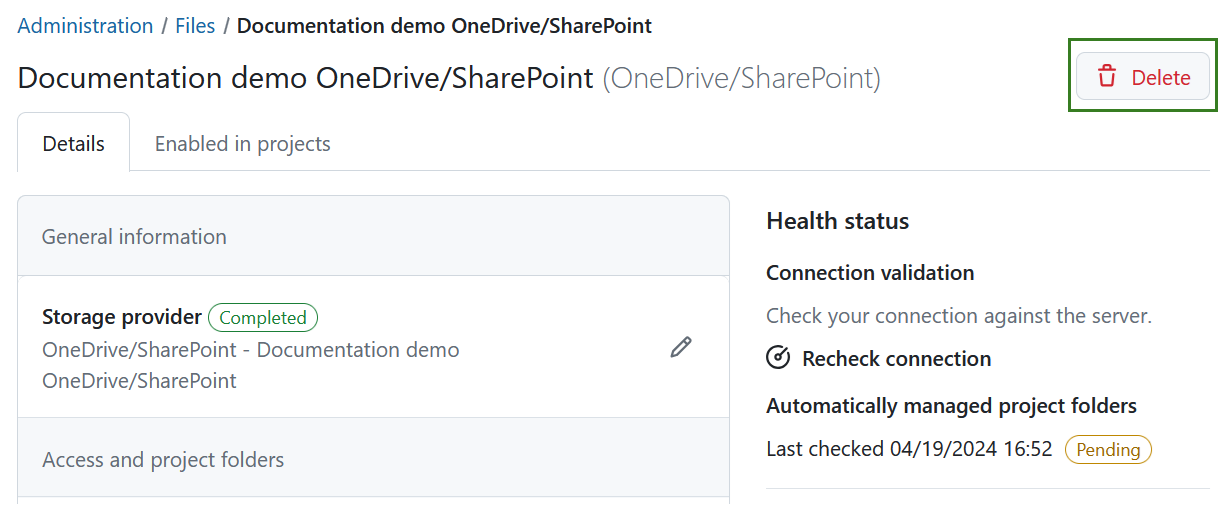 Delete icon for OneDrive integration in OpenProject system settings