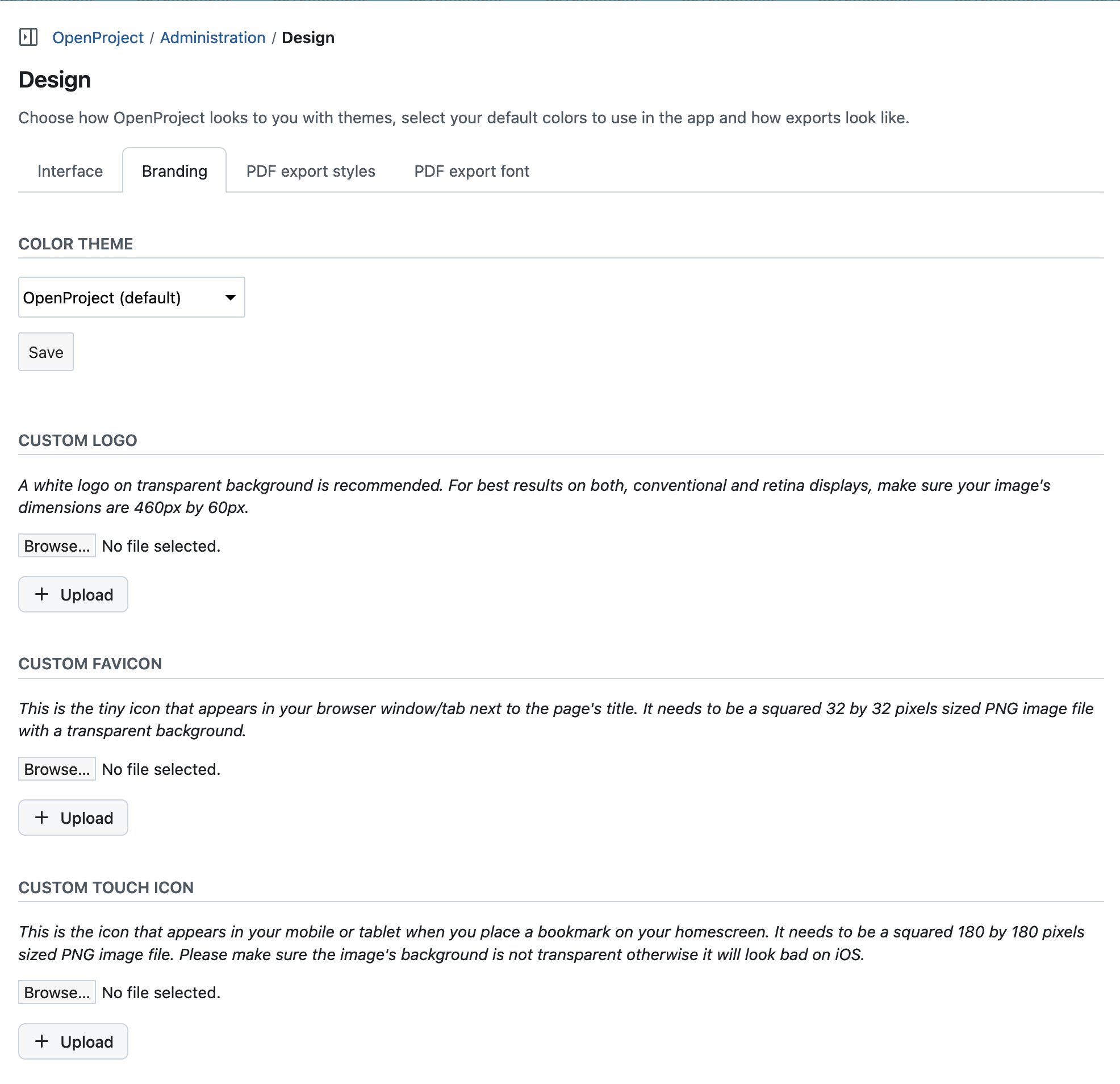 Branding settings in OpenProject administration