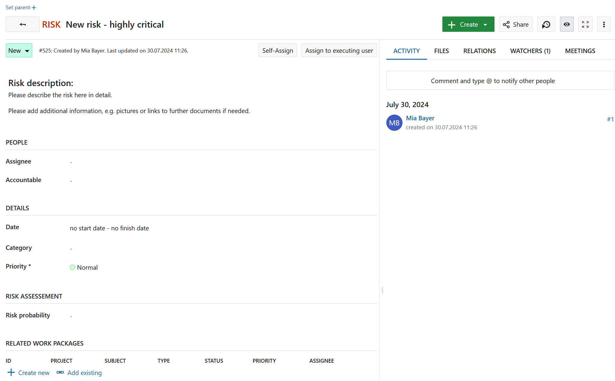 work package form configuration