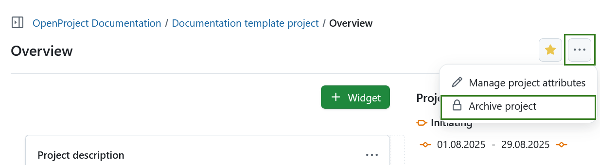Archive a project on the project overview page in OpenProject