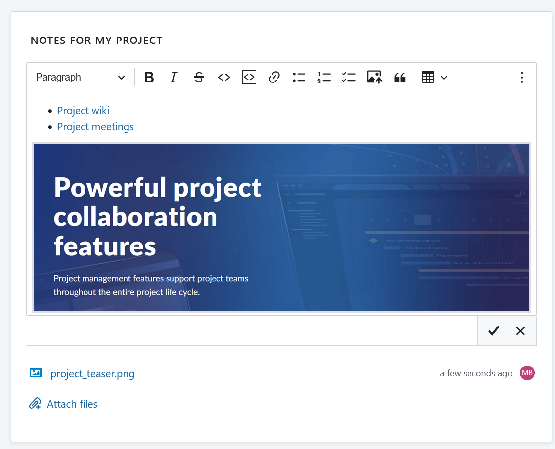 Custom text widget on a project overview page in OpenProject