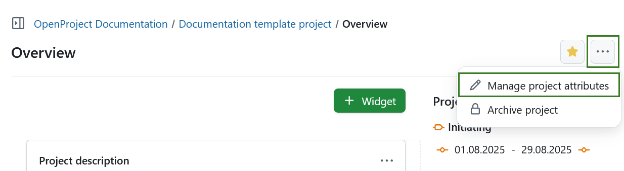 Link to project attribute settings from project overview page in OpenProject
