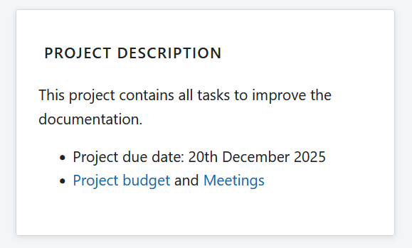 Project description widget displayed on a project overview page in OpenProject