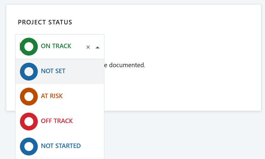 Project status widget displayed on a project overview page in OpenProject