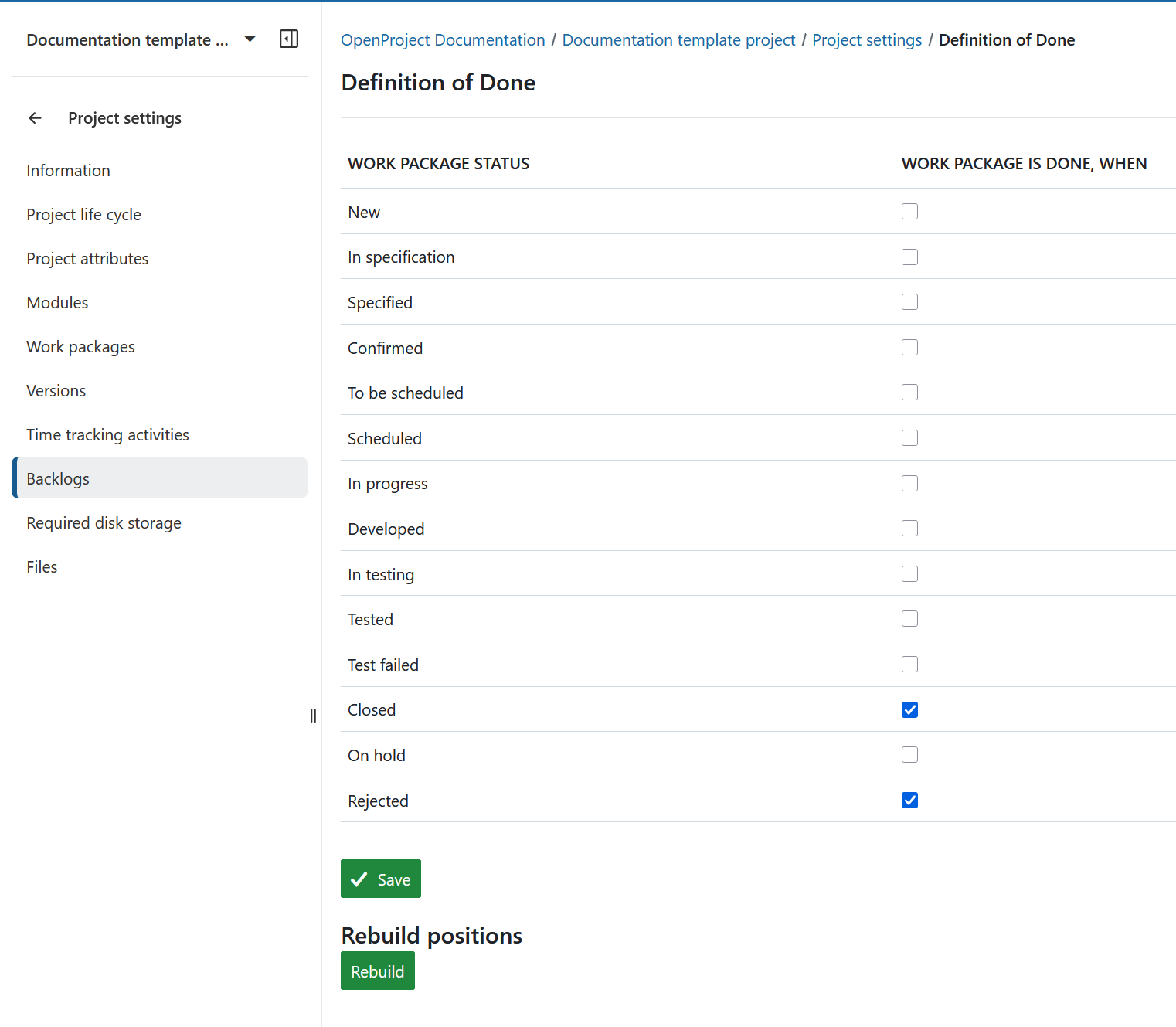 Manage backlogs settings under project settings in OpenProject