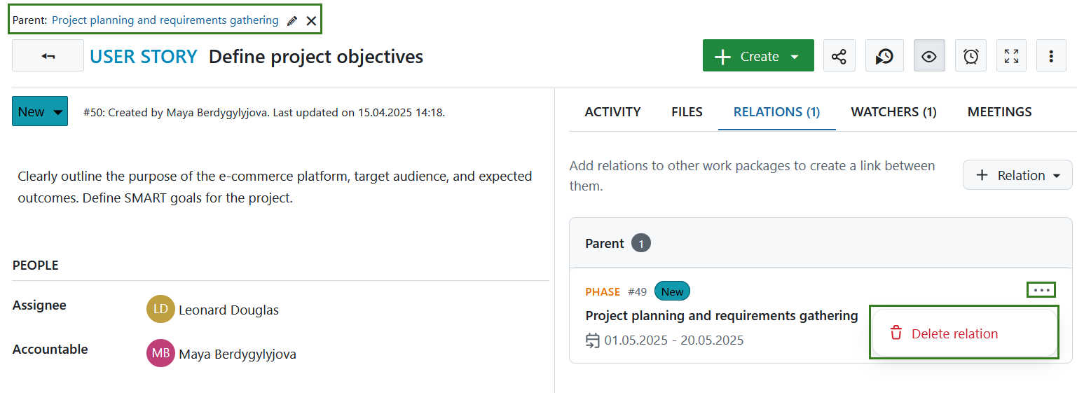 change parent work package