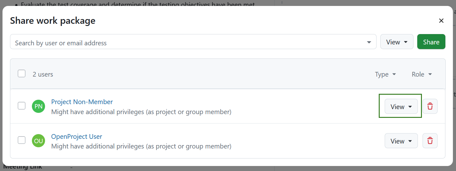 Shared work package roles