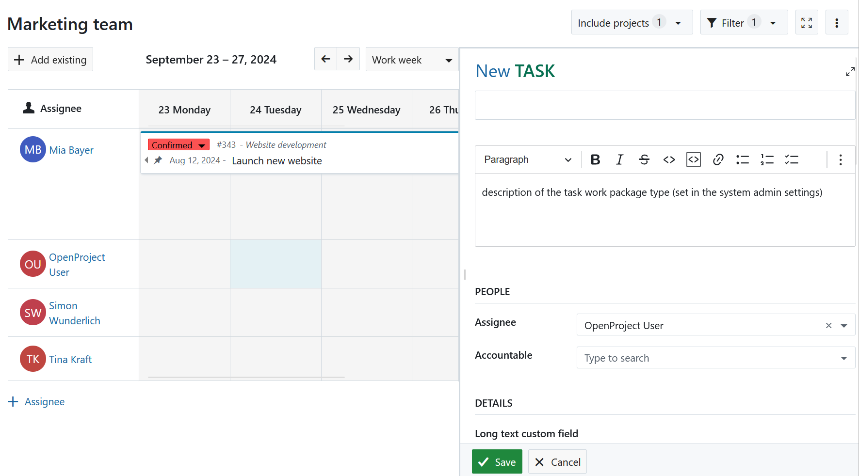 An example of the new work package split screen view