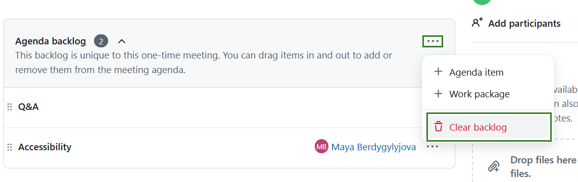 An option to clear an agenda backlog in OpenProject meetings