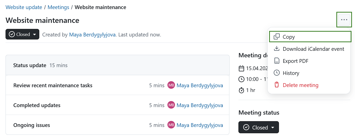 Copy a meeting in OpenProject