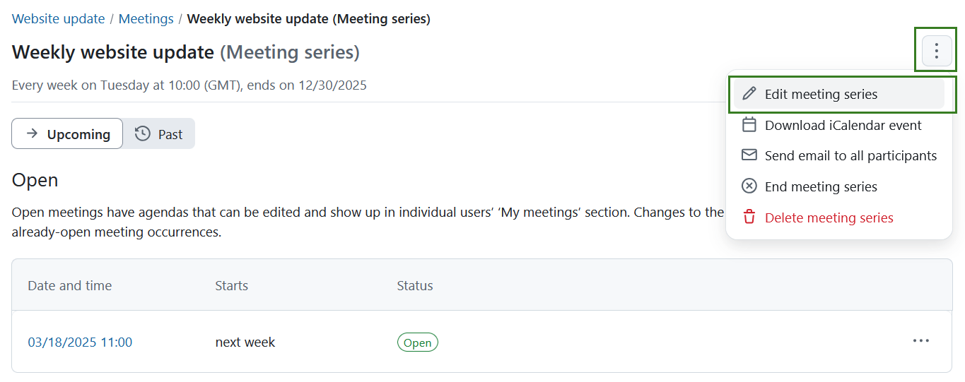 Button to edit recurring meeting series in OpenProject