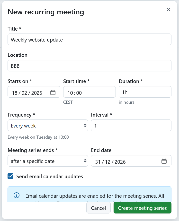 Form to create recurring meetings in OpenProject