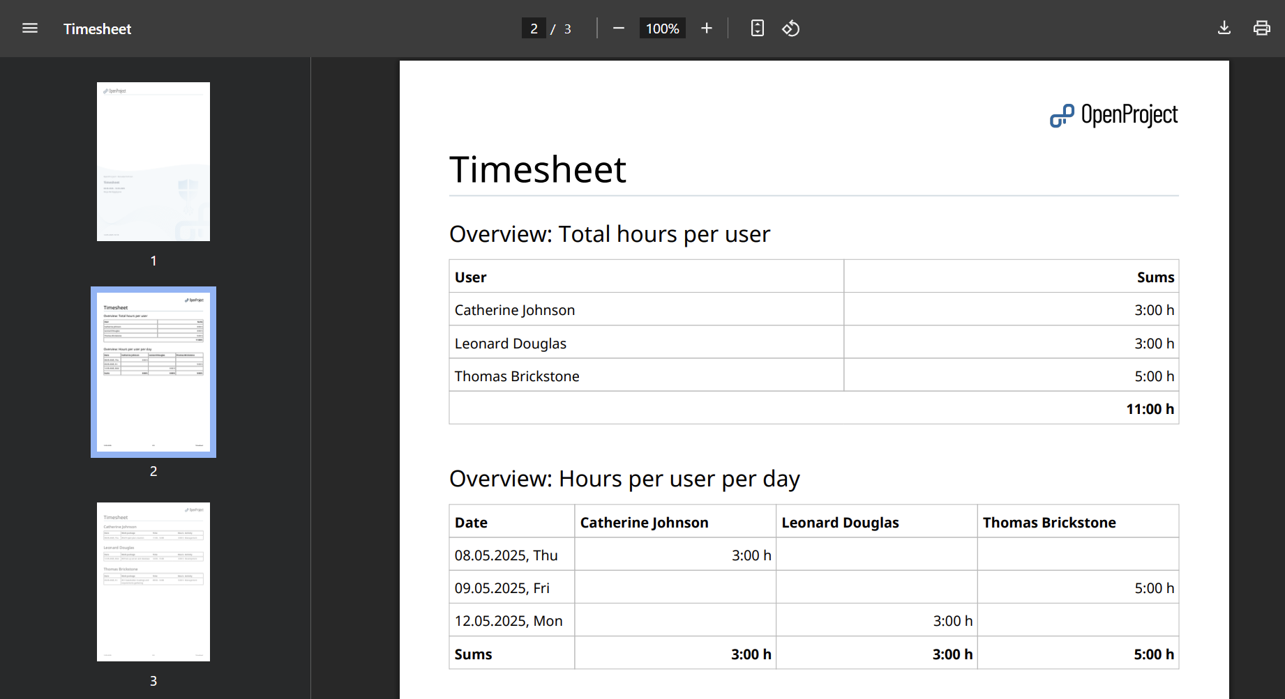 Timesheet PDF export for multiple users in OpenProject