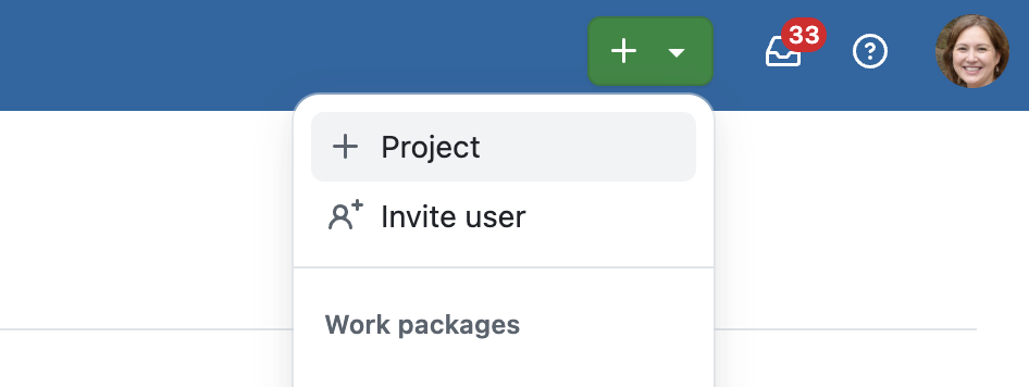 plus button in header to add new project