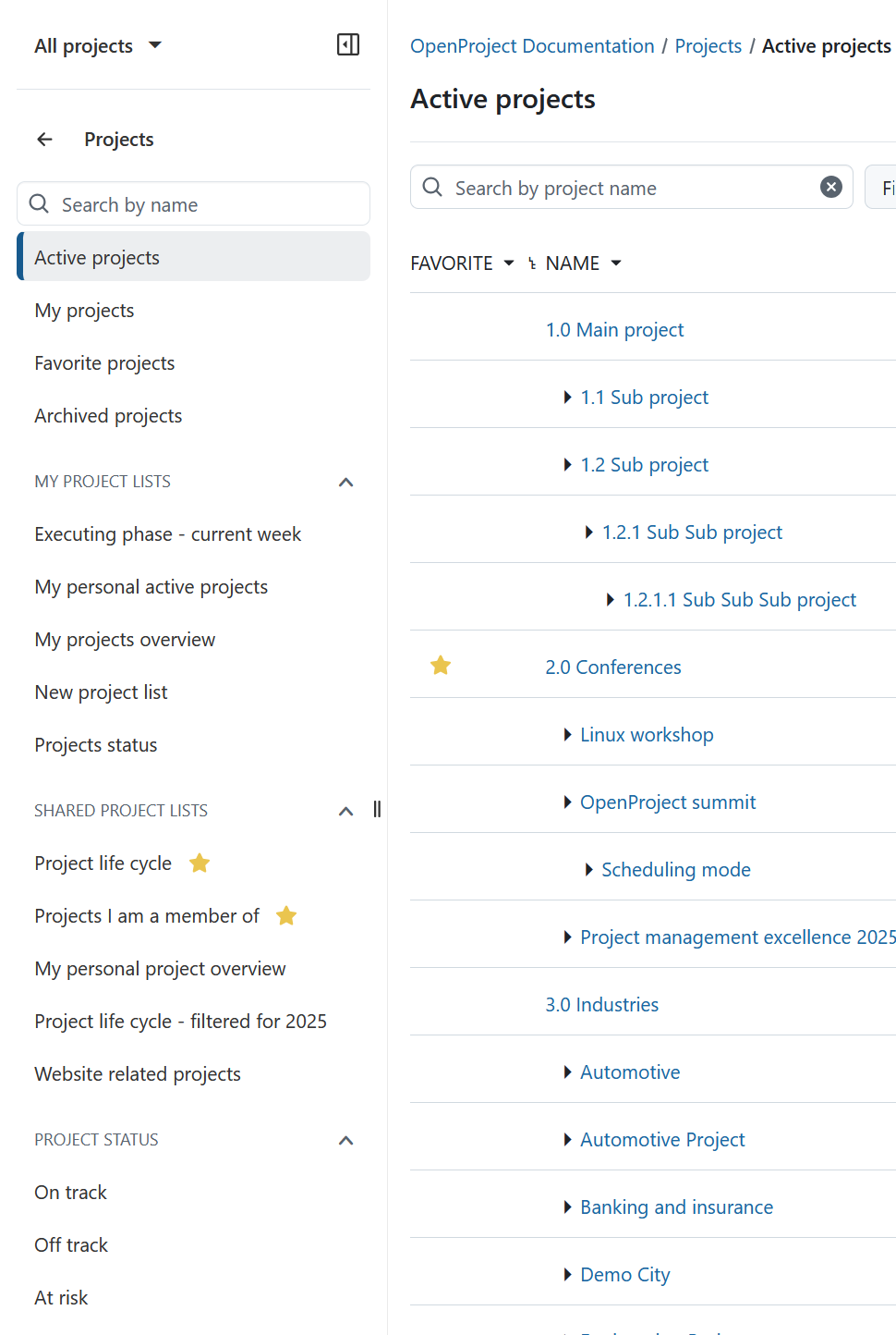 Filters for project lists in OpenProject