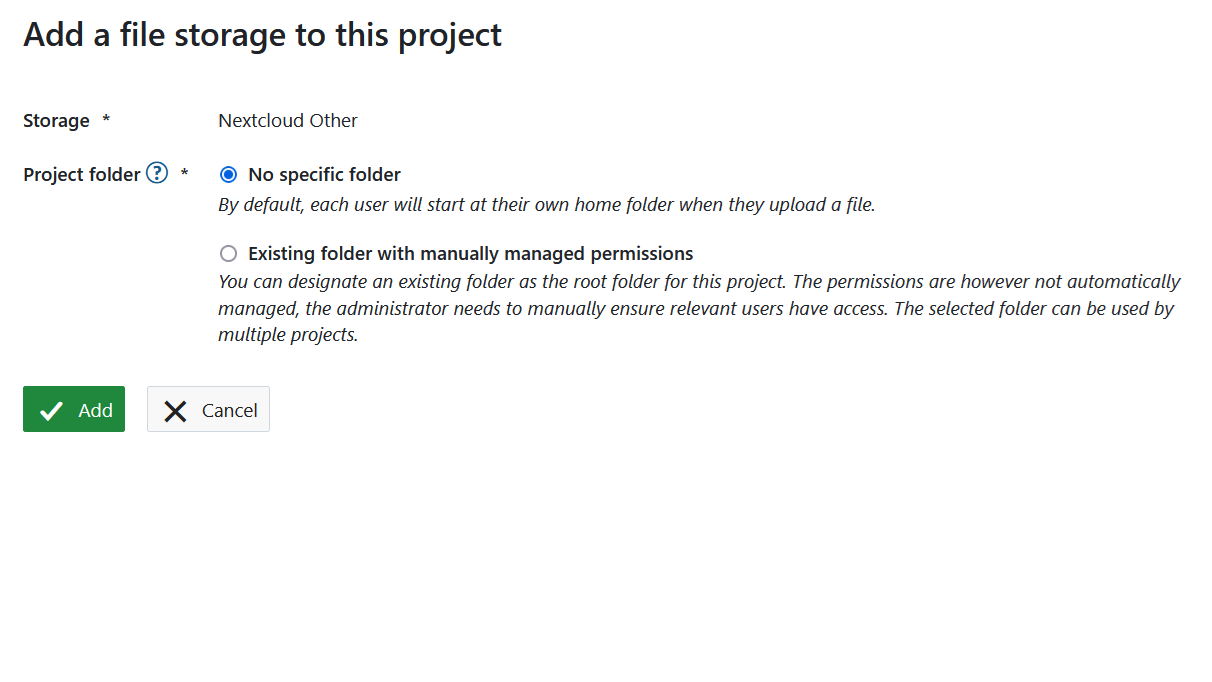 Select the project folder type