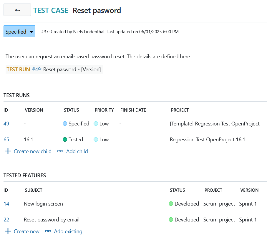 test case configuration example